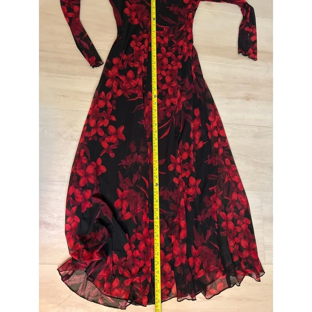 Connected Apparel Red Floral Mesh Midi‎ Dress Valentines Romance Whimsigoth 4
